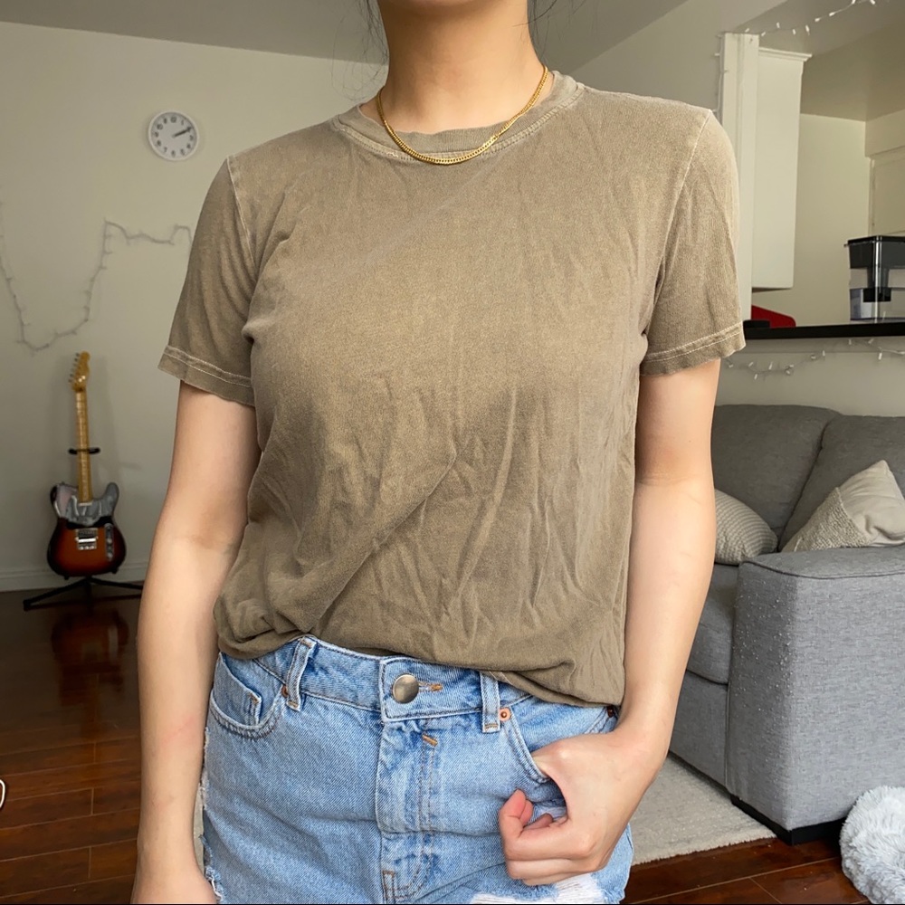 Urban Outfitters Khaki Washed Short Sleeve Shirt